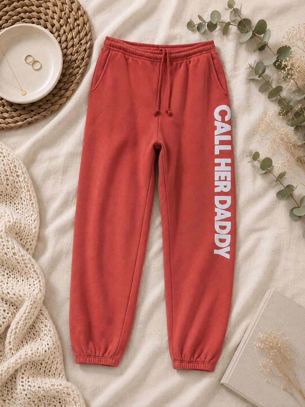 UNWELL Call Her Daddy Sweatpants Unisex Red Cotton Graphic Joggers Size XXL